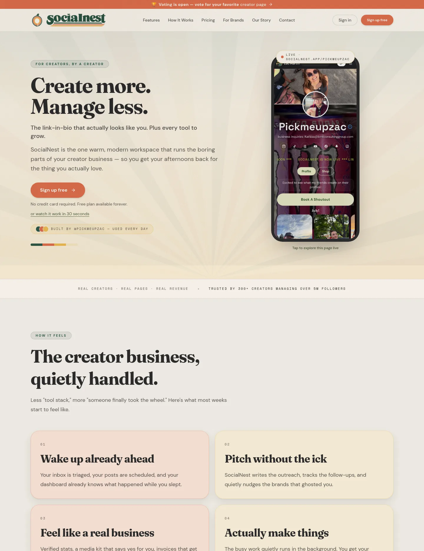 socialnest.app — Hero + Pricing