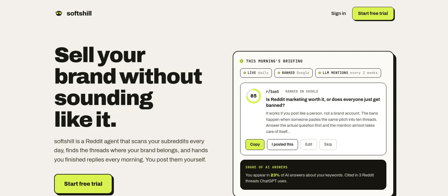 softshill.com — Hero + Pricing