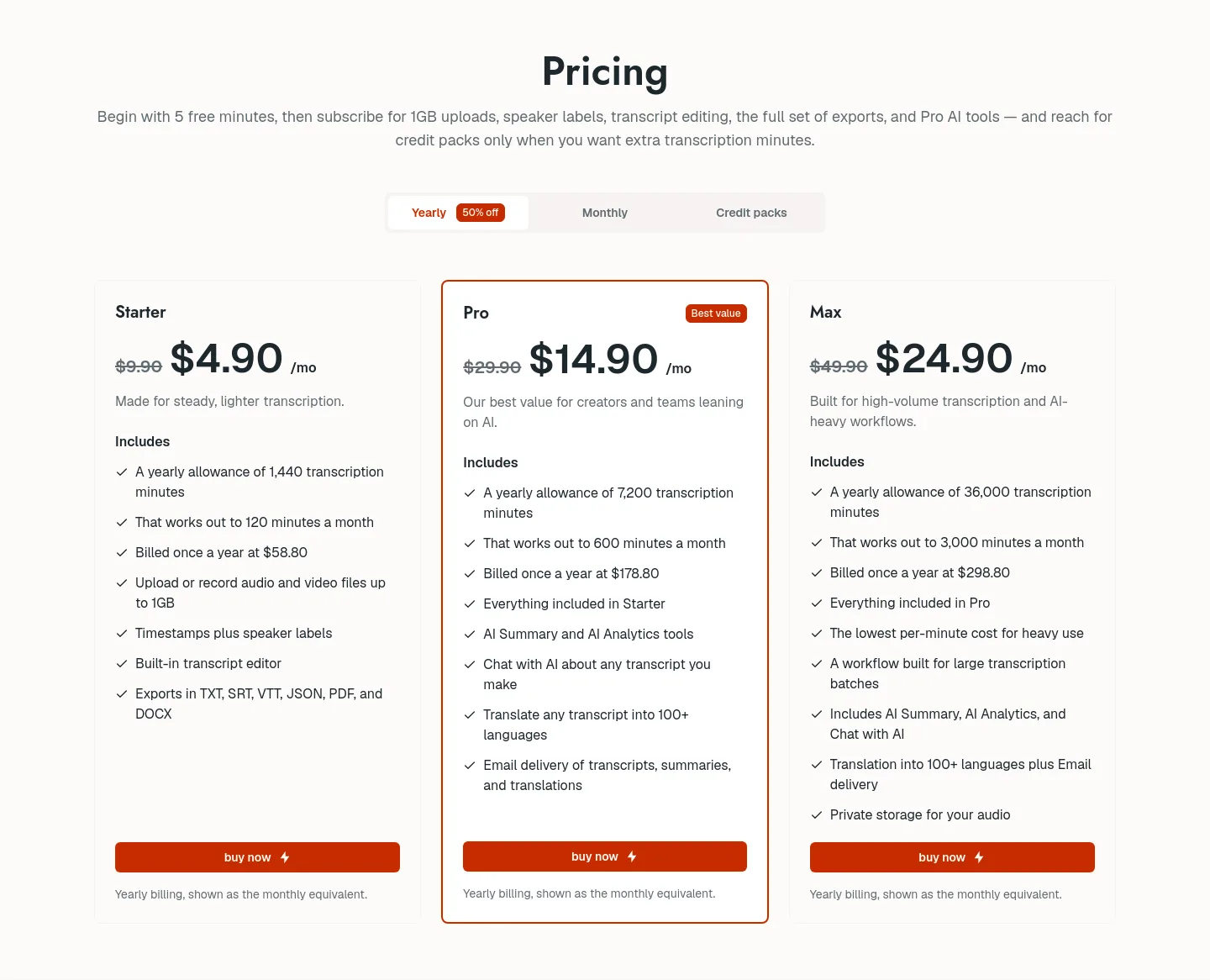 speechtext.co — Pricing