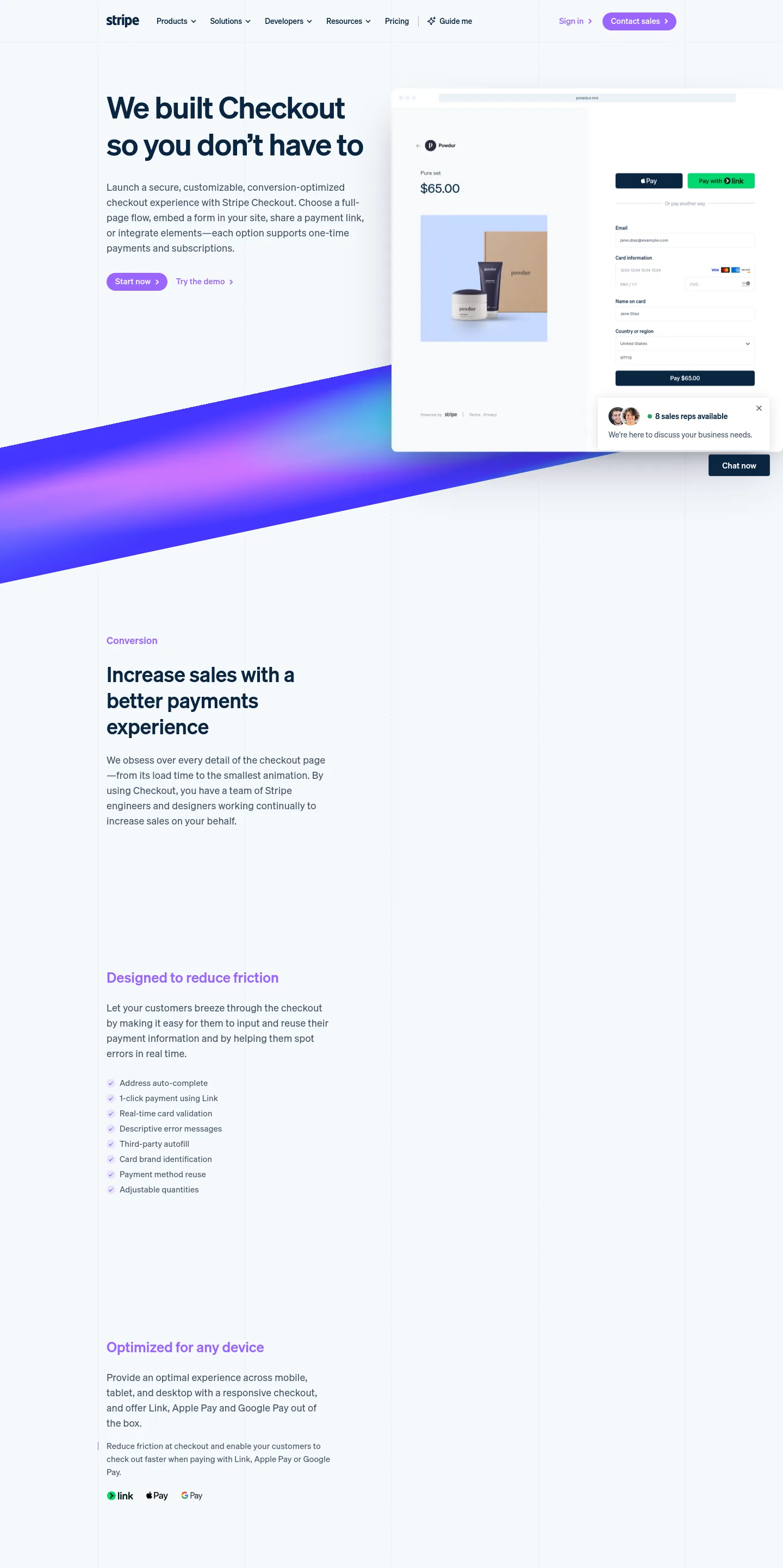 stripe.com Hero section