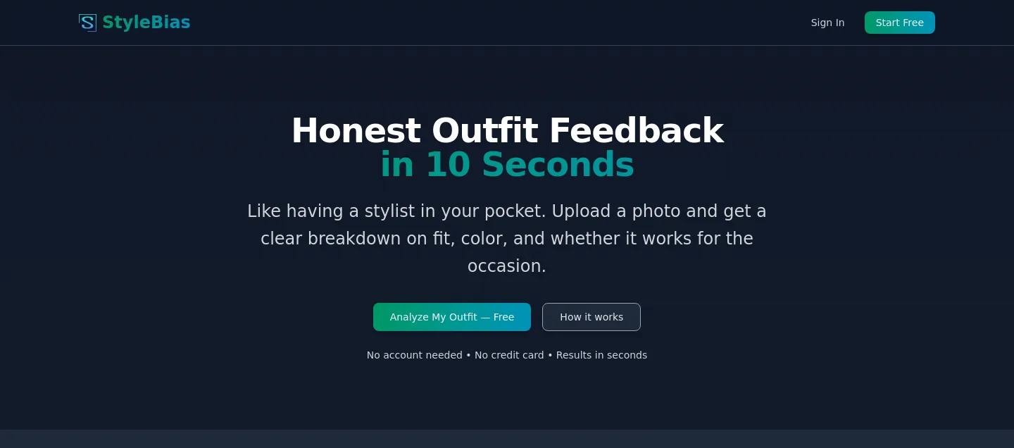 stylebias.app — Hero + Pricing