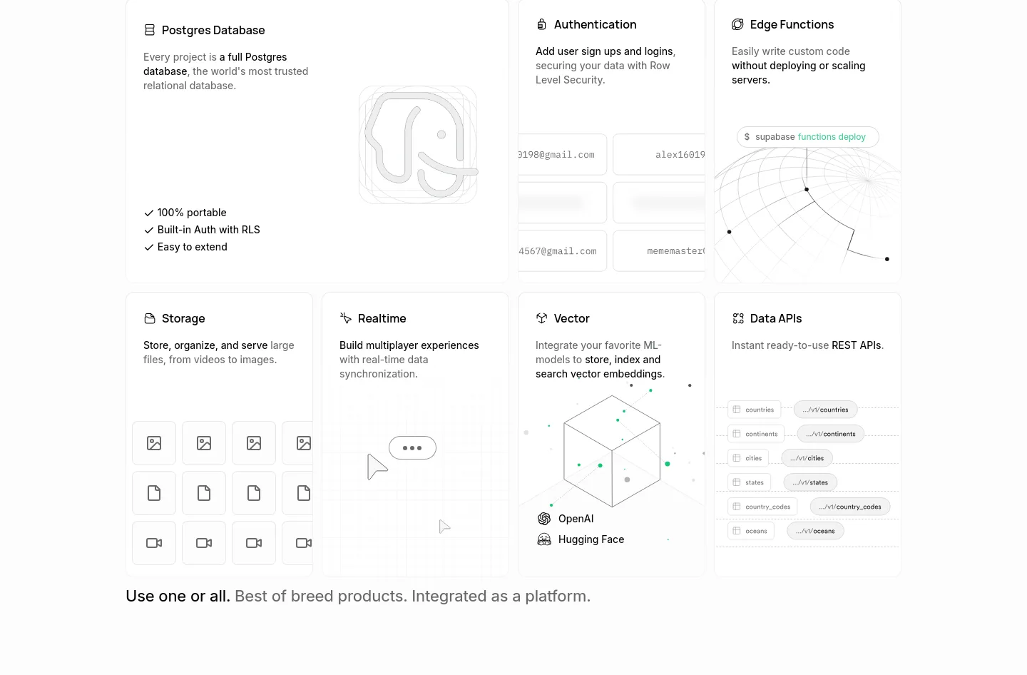 supabase.com Features section