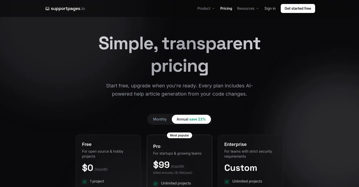 supportpages.io Features section