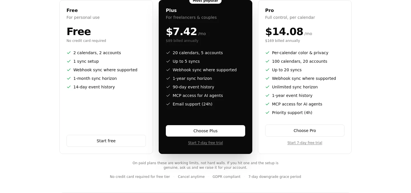 syncdate.app Pricing section