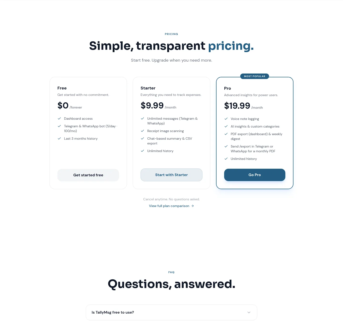 tallymsg.app — Pricing