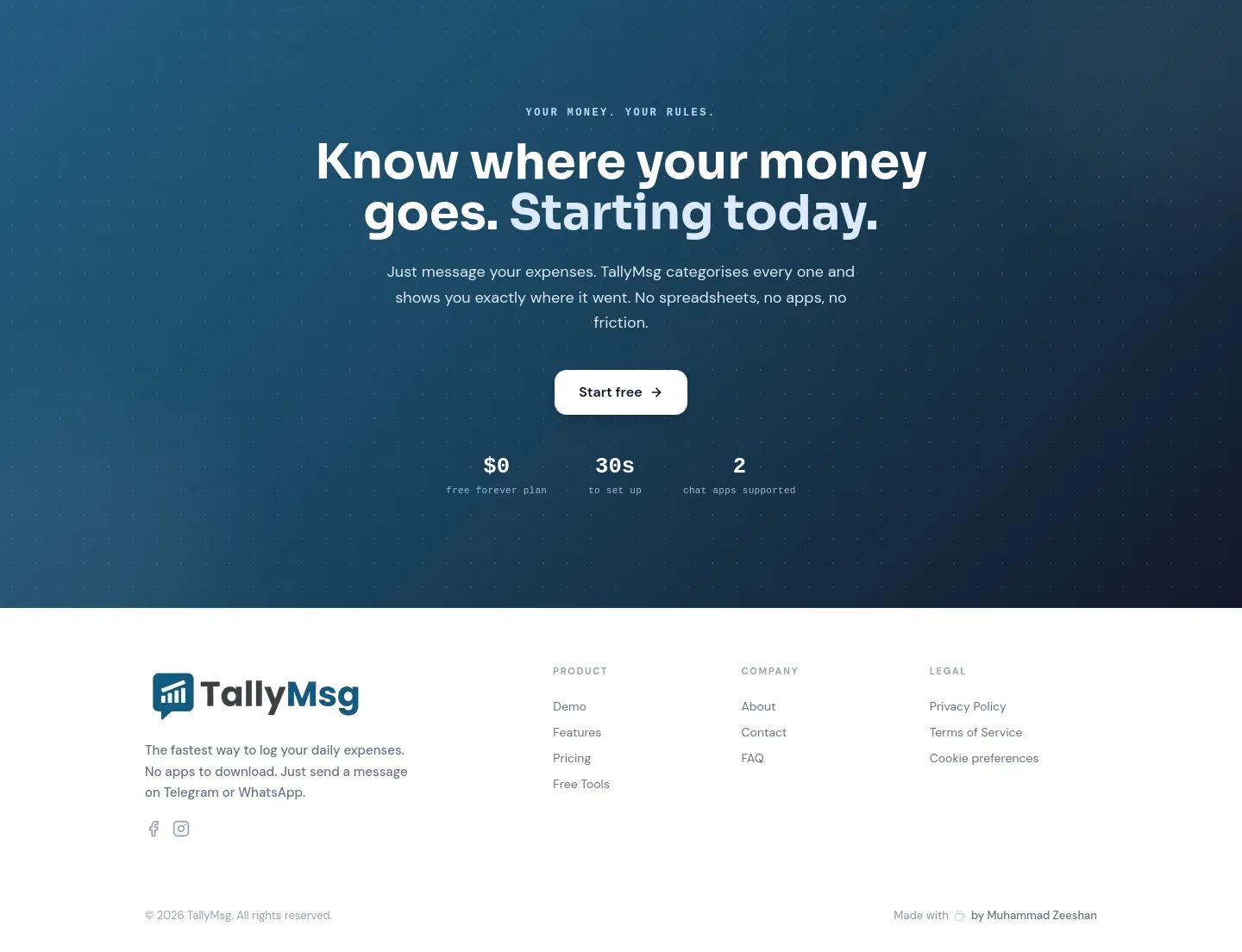 tallymsg.app Features section