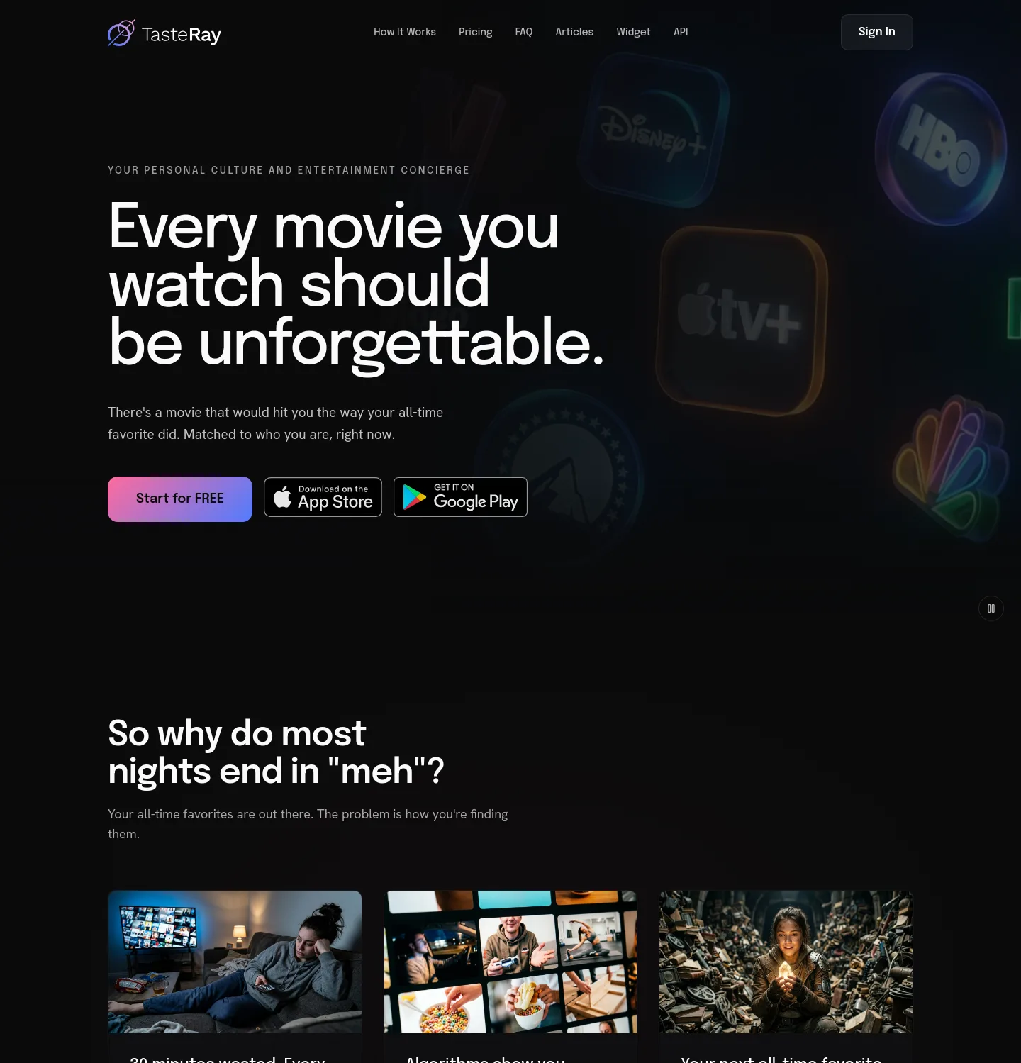 tasteray.com Hero section