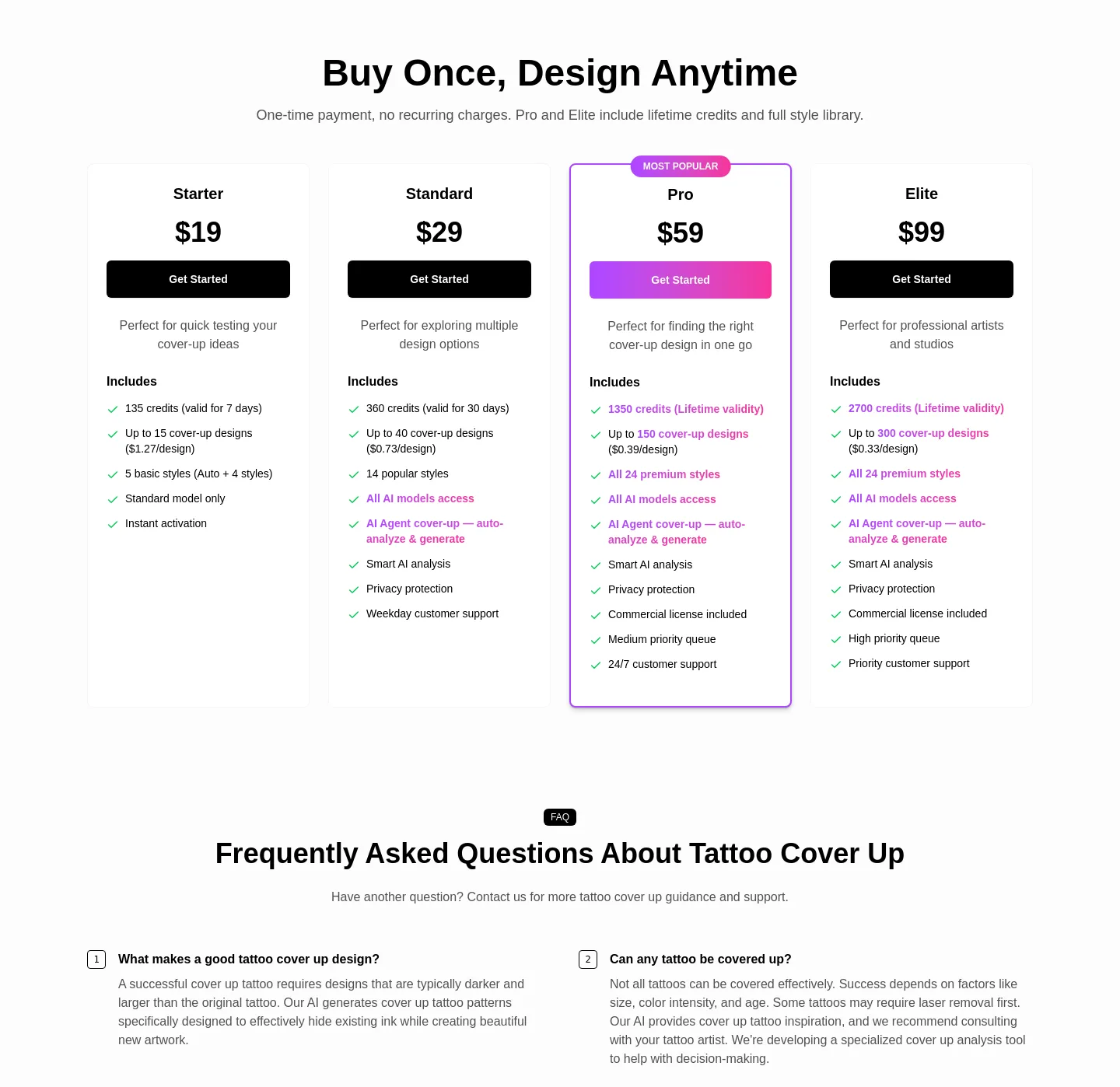 tattoocoverup.ai — Pricing