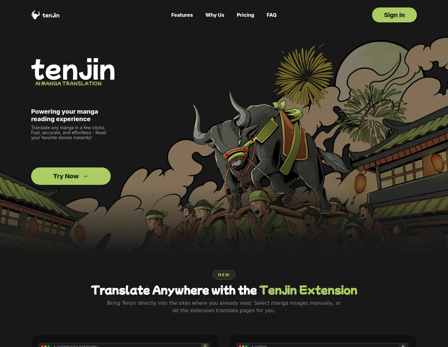 tenjin.art — Hero + Pricing