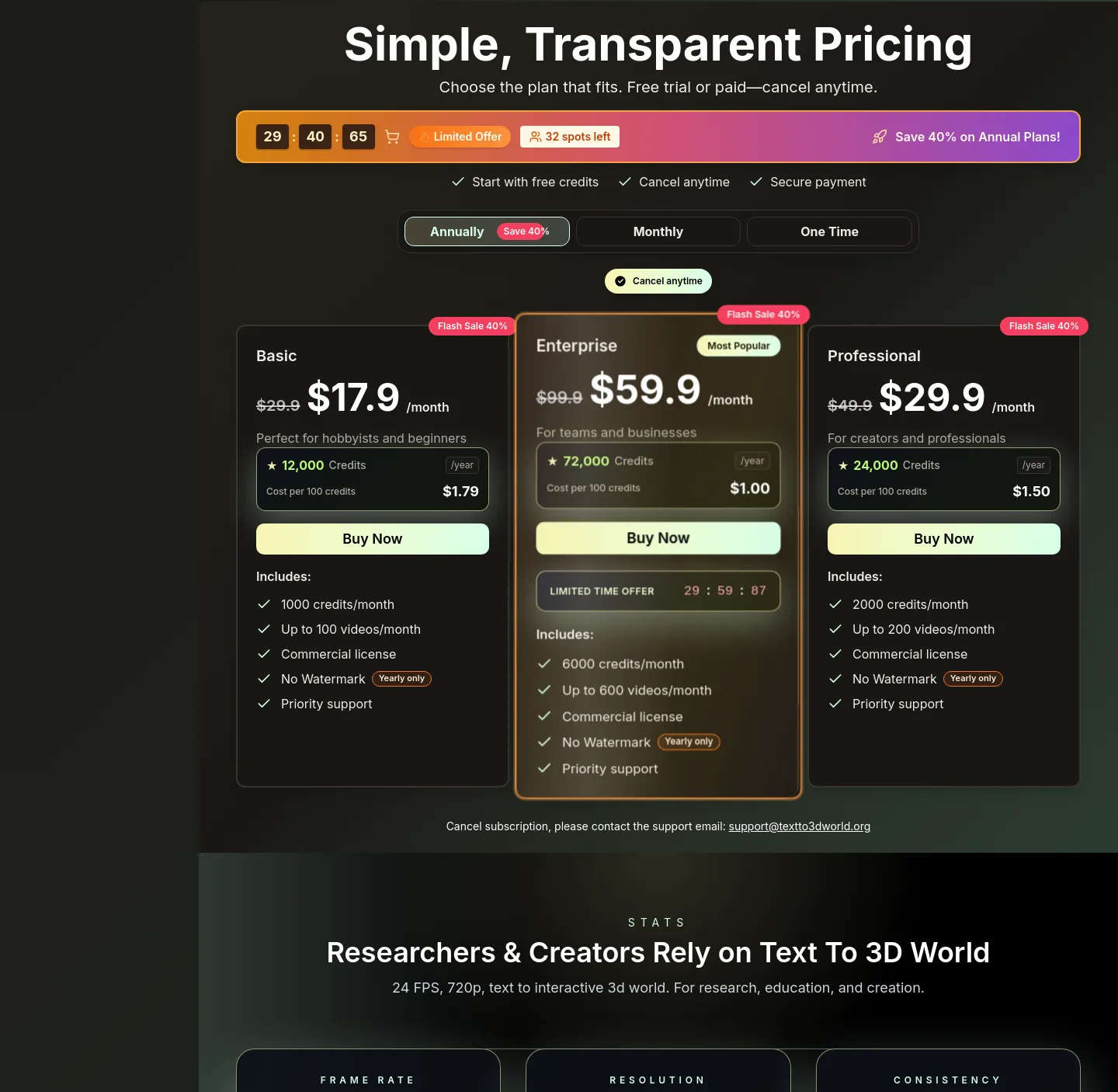 textto3dworld.org — Pricing
