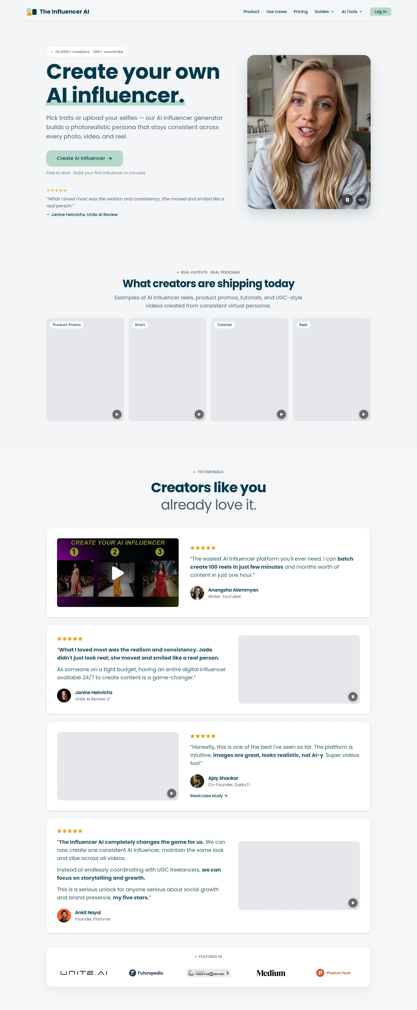 theinfluencer.ai — Hero + Logo Wall + Pricing + FAQ