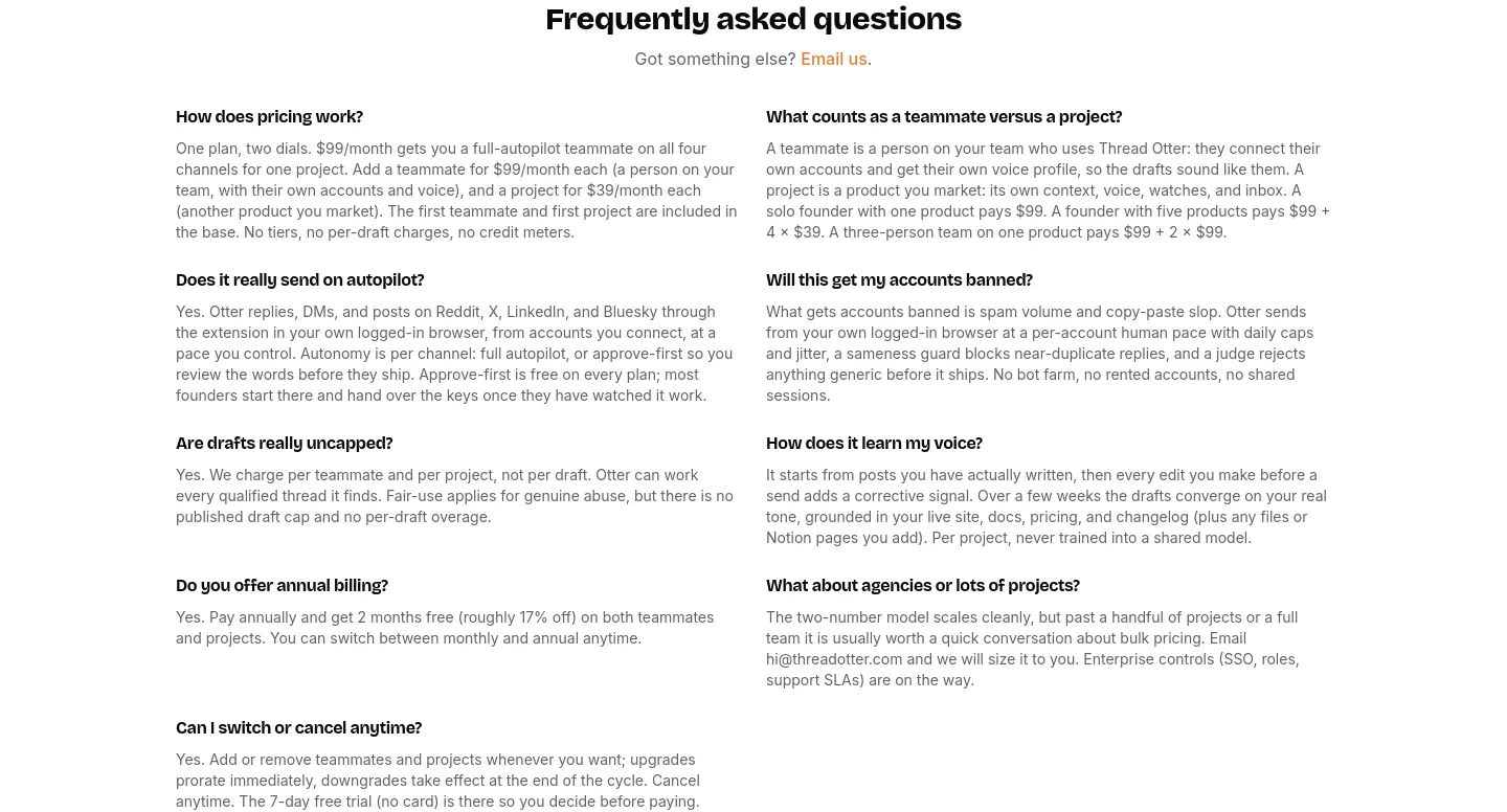 threadotter.com FAQ section