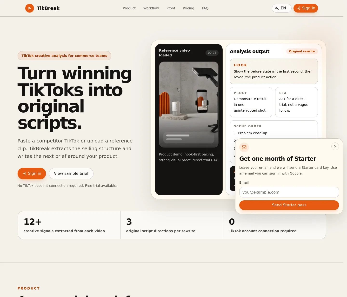 tikbreak.com — Hero + Pricing