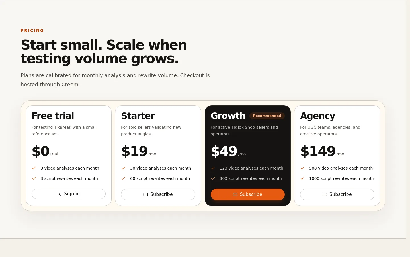 tikbreak.com — Pricing