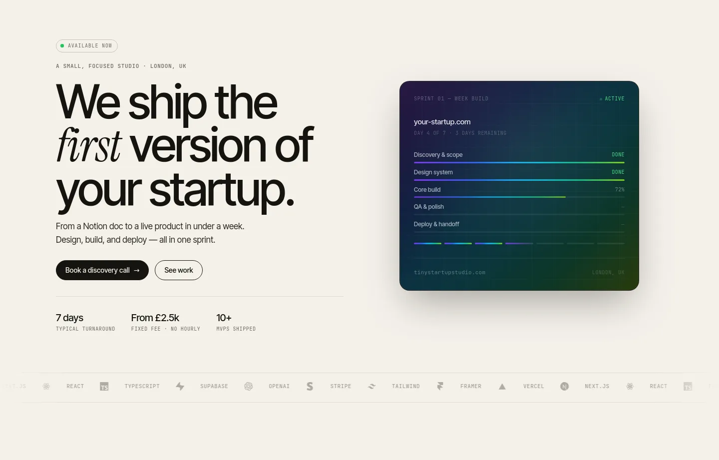 tinystartupstudio.com — Hero