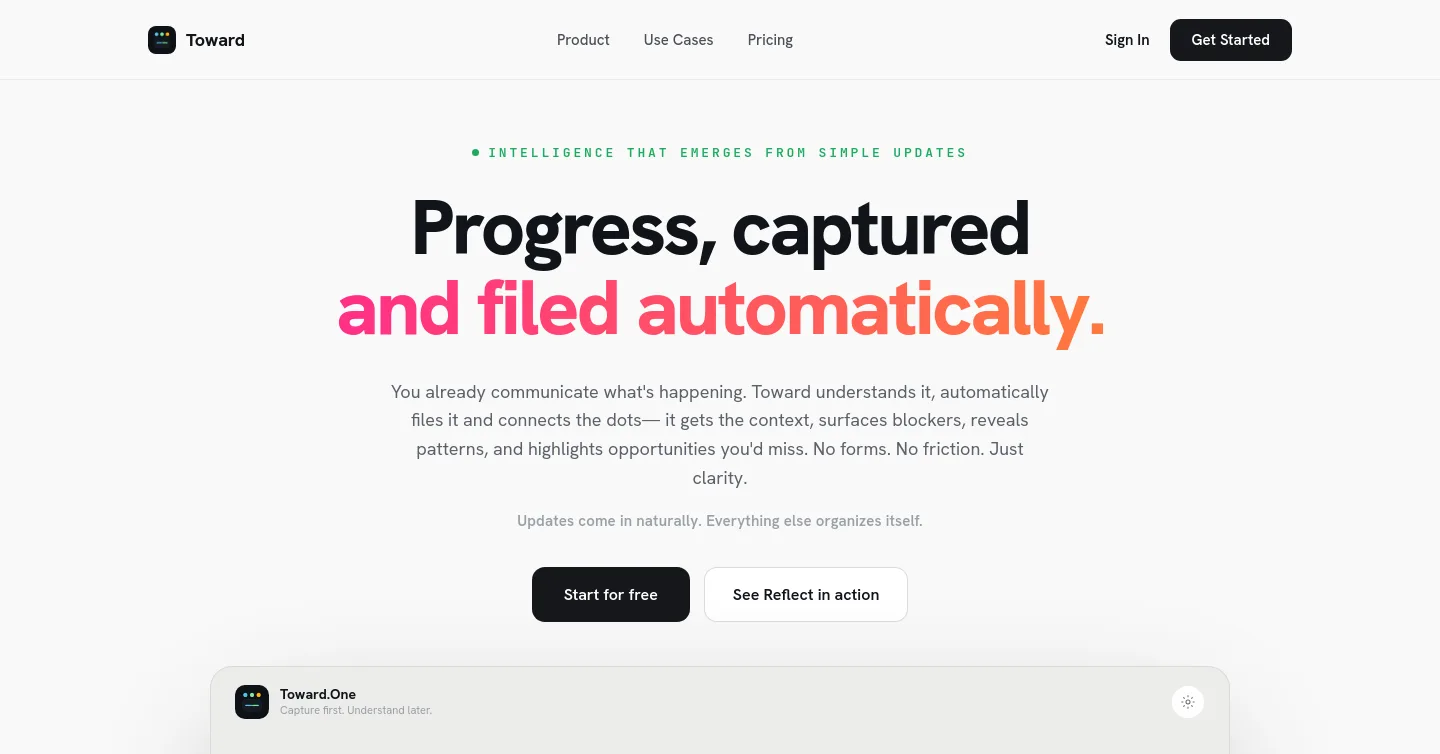 toward.one — Hero + Features