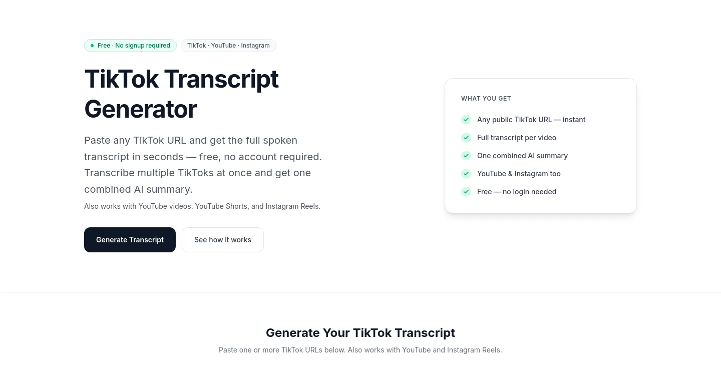 transcribevideo.ai — Hero