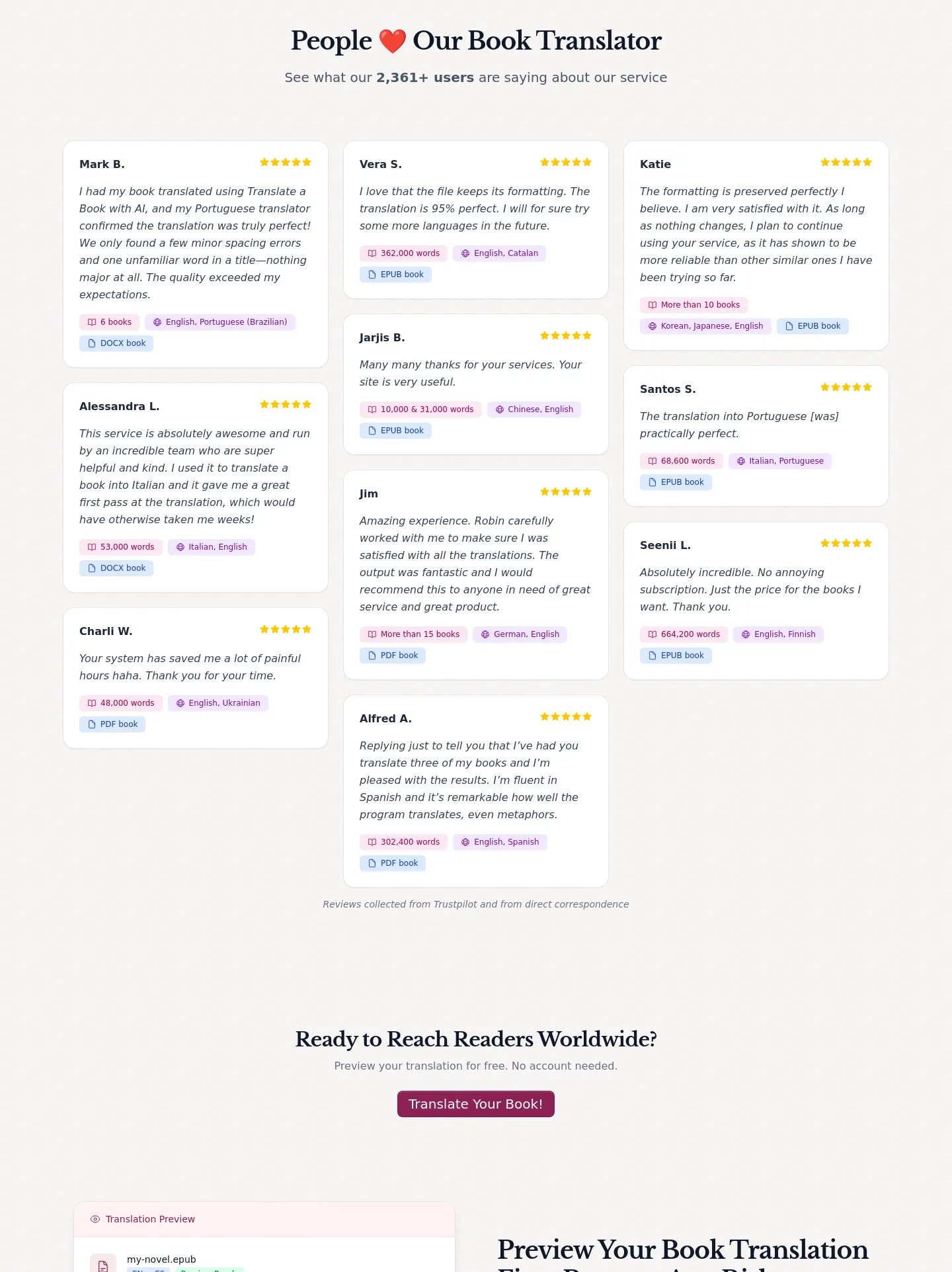 translateabook.com Stats section