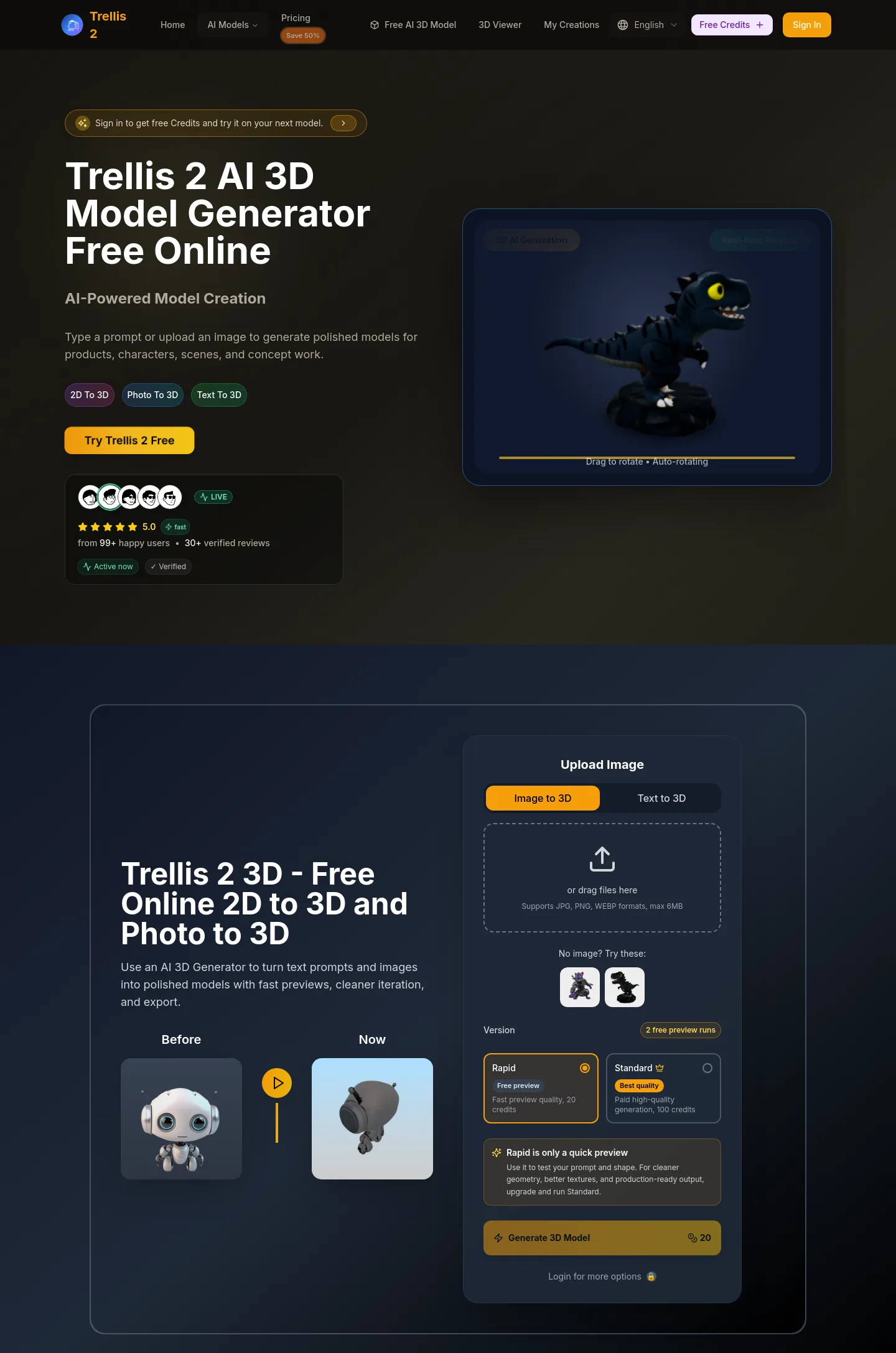 trellis2.art — Hero + Features + FAQ