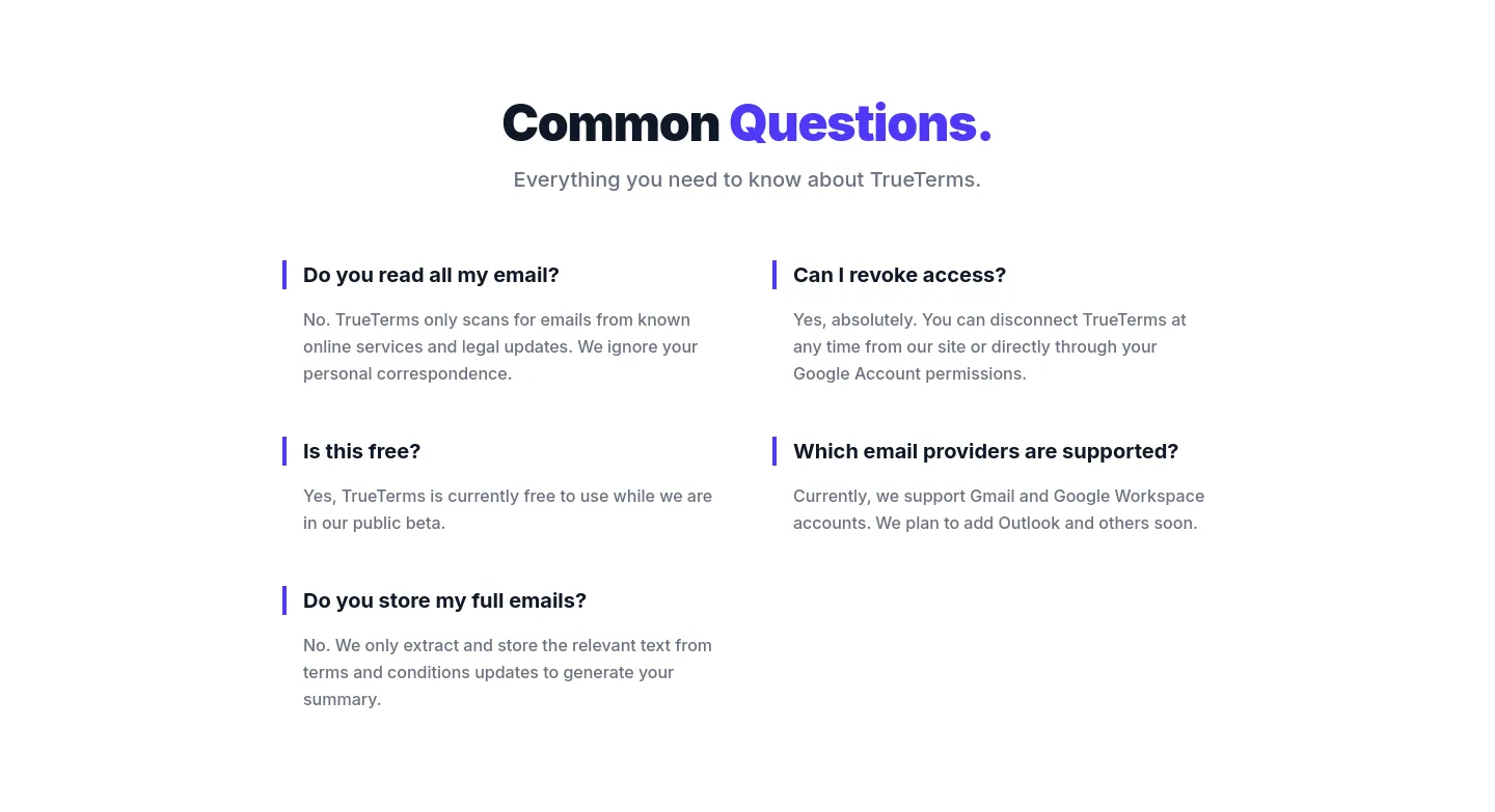 trueterms.ai — FAQ