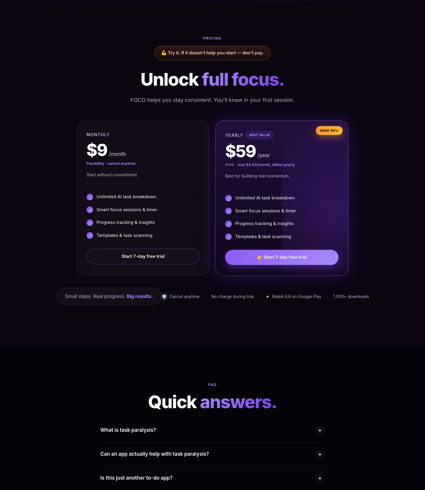 tryfoco.com — Pricing