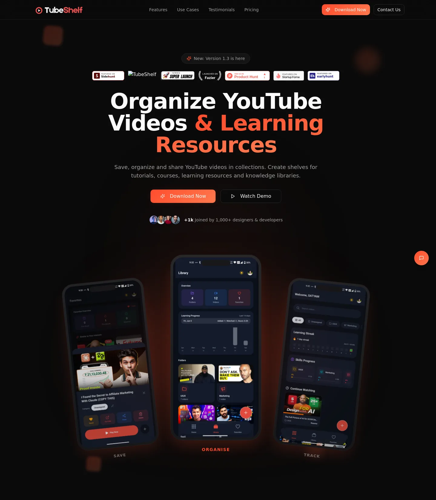 tubeshelf.app — a real Hero section
