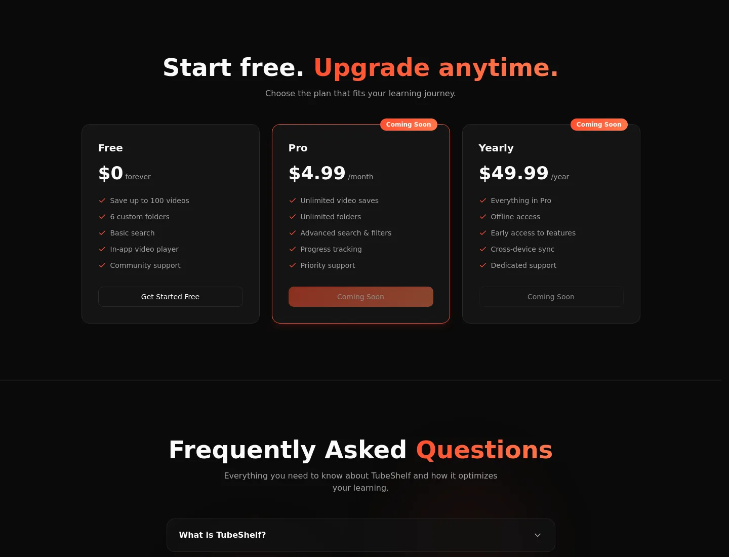 tubeshelf.app — Pricing