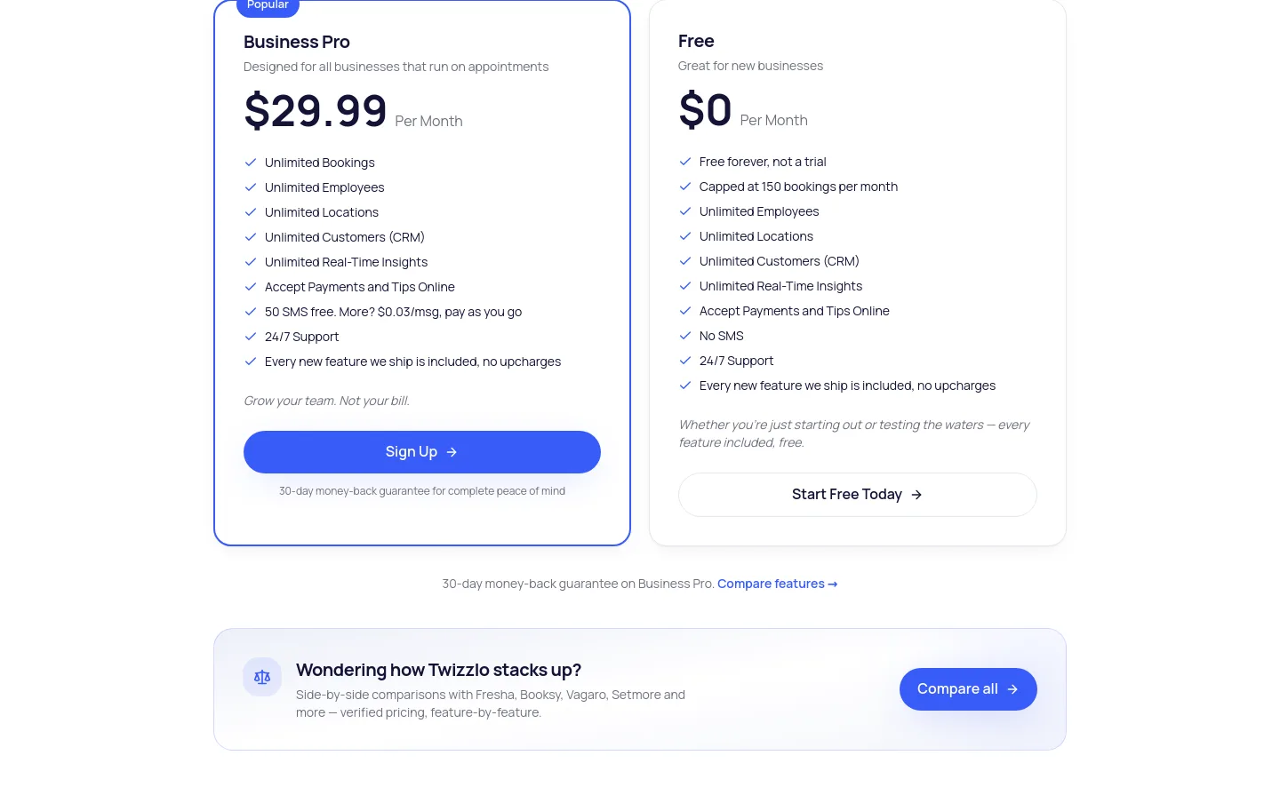 twizzlo.com Pricing section