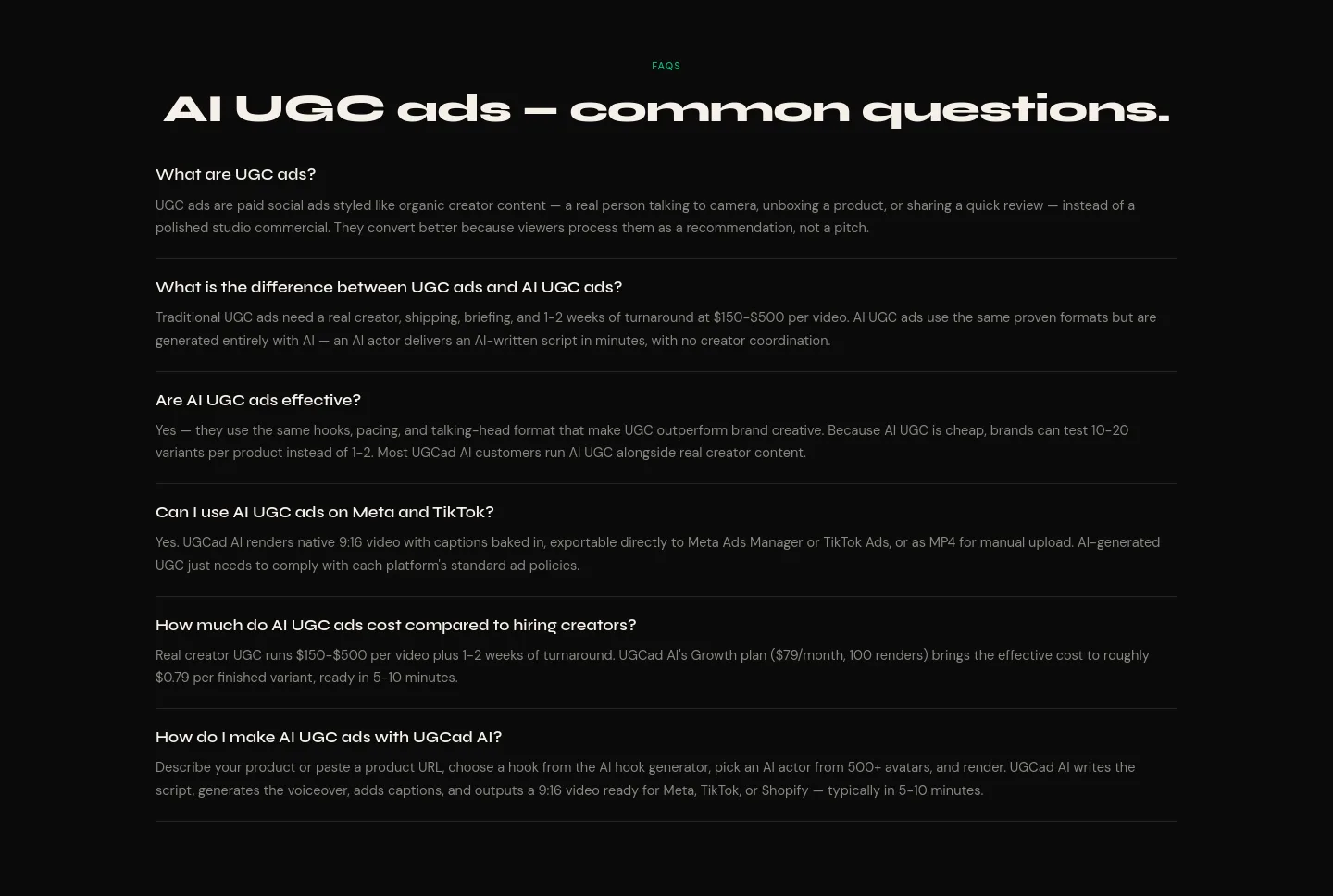 ugcad.ai FAQ section