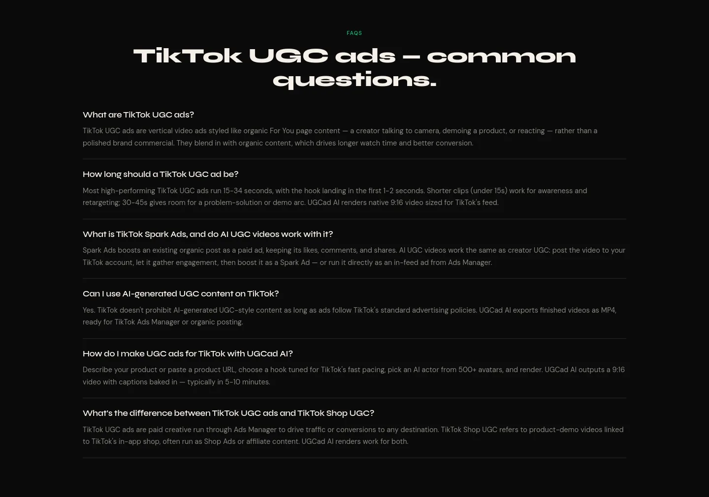 ugcad.ai FAQ section