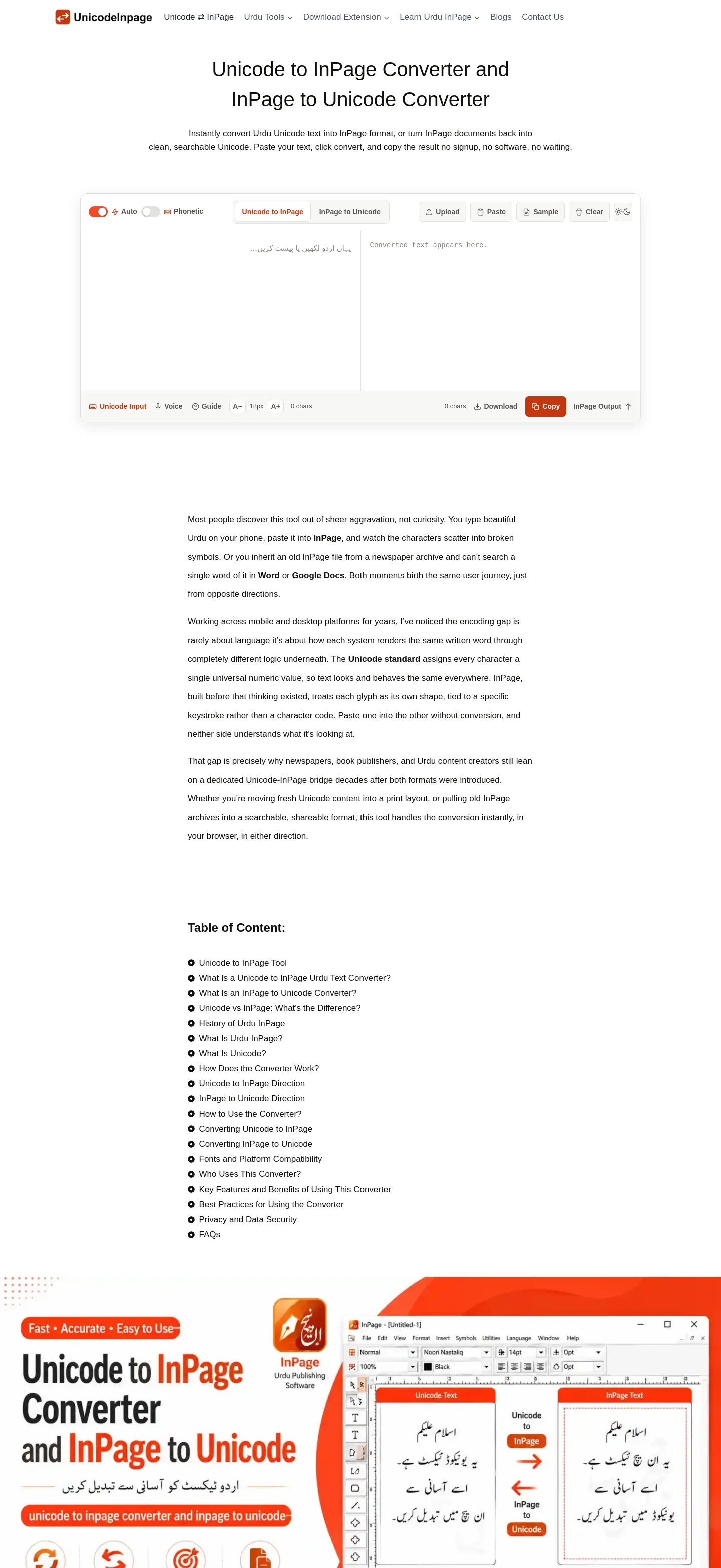 unicodeinpage.com — a measured funnel