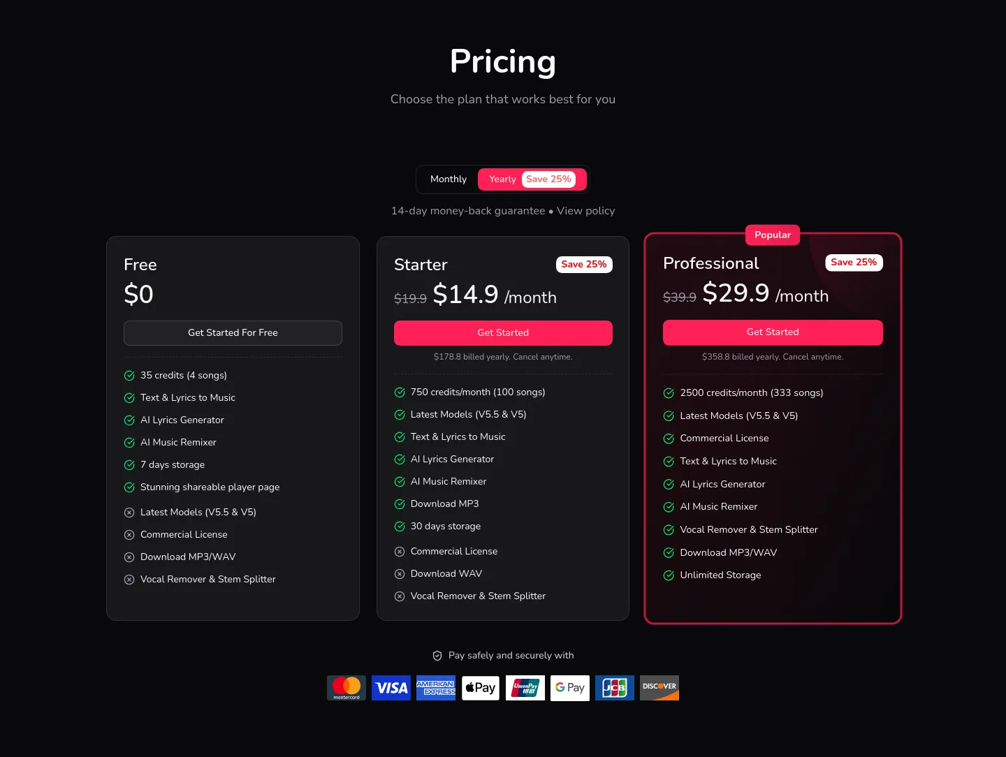 unimusic.ai — Pricing