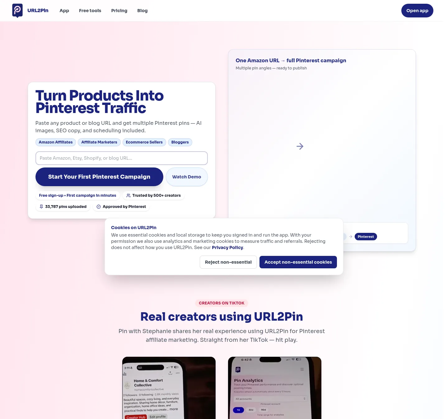url2pin.com — Hero + Features