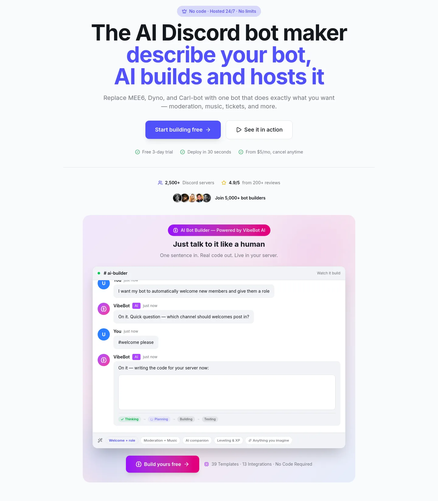 vibebot.gg Hero section