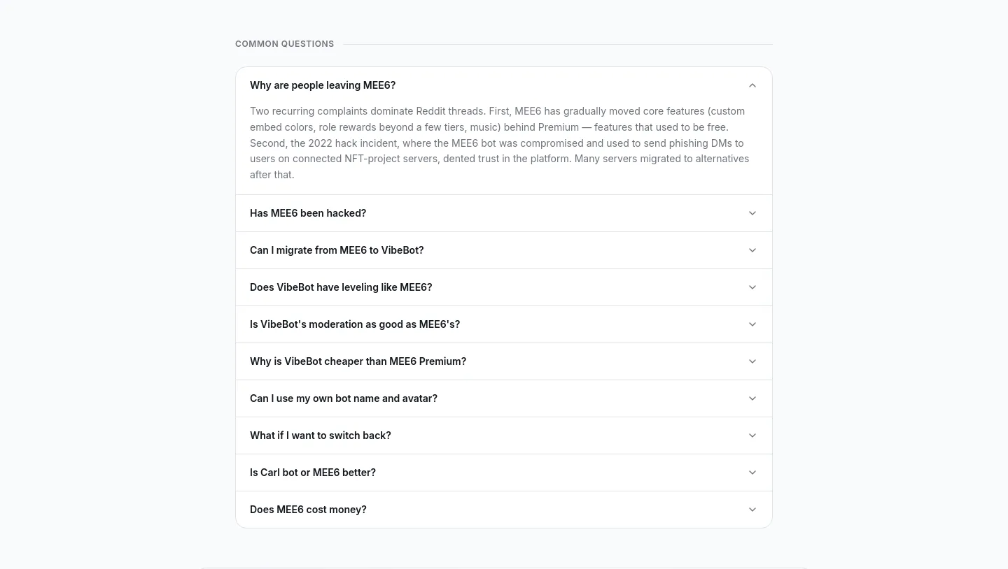 vibebot.gg FAQ section