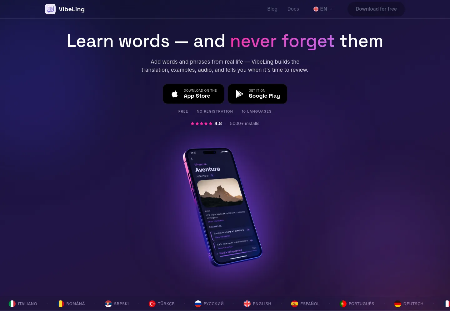 vibeling.app — a real Hero section