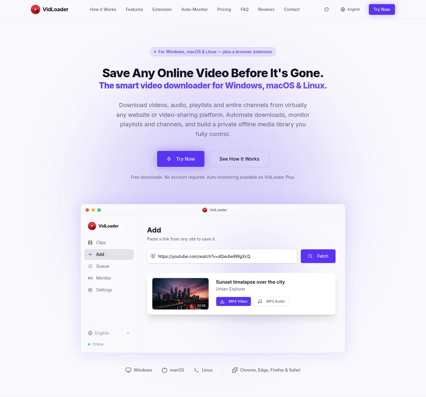 vidloader.com Hero section