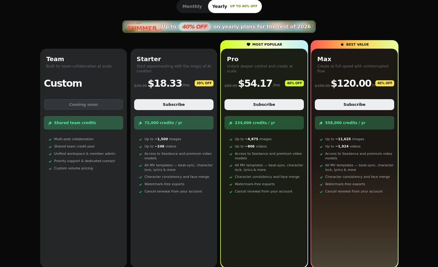 viralkey.ai — Pricing