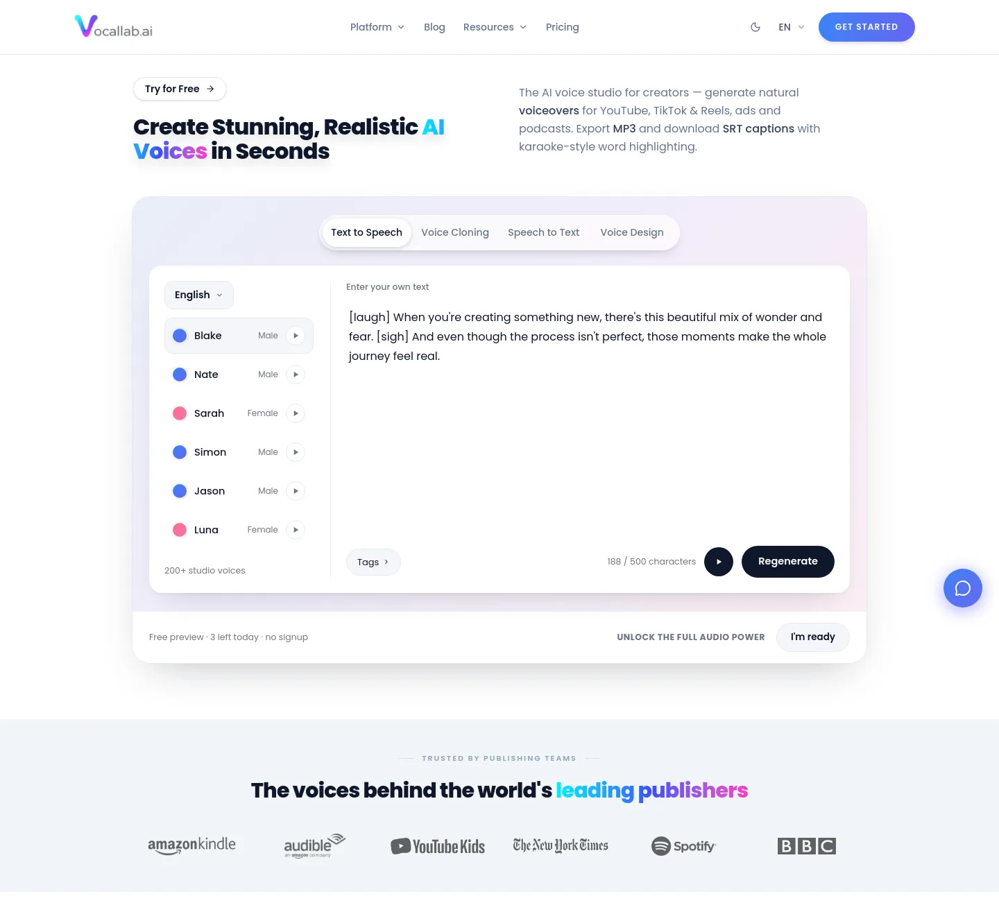 vocallab.ai — Hero + Logo Wall + Pricing + FAQ