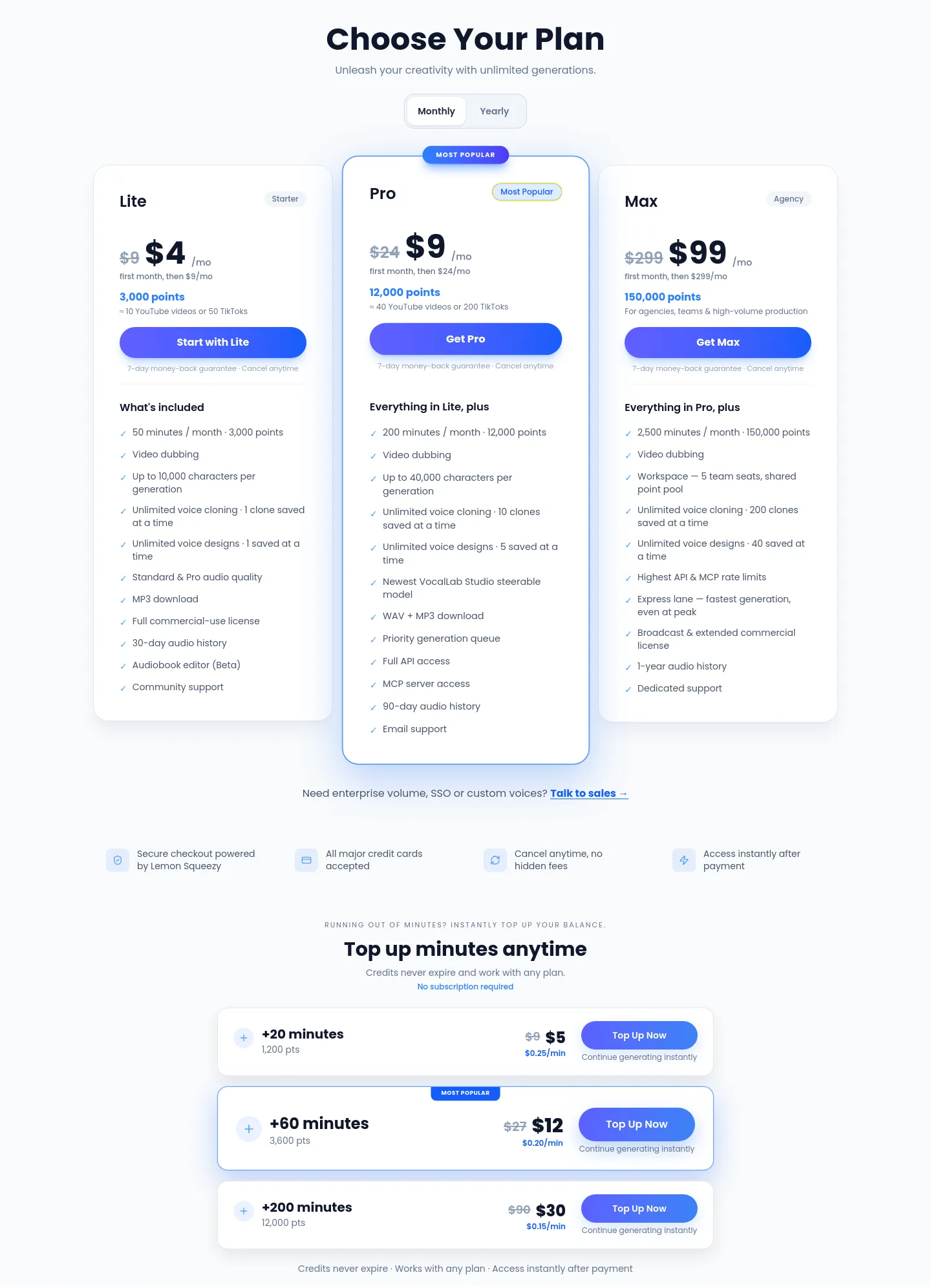 vocallab.ai — Pricing