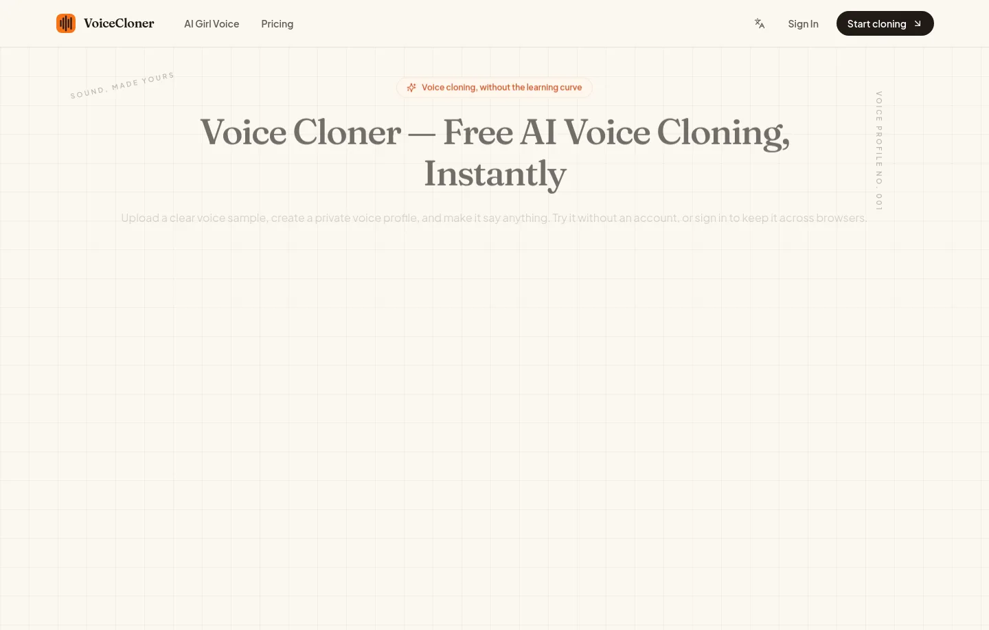 voicecloner.org — a measured funnel