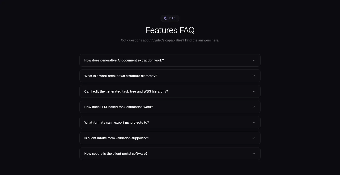 vyntro.cloud FAQ section