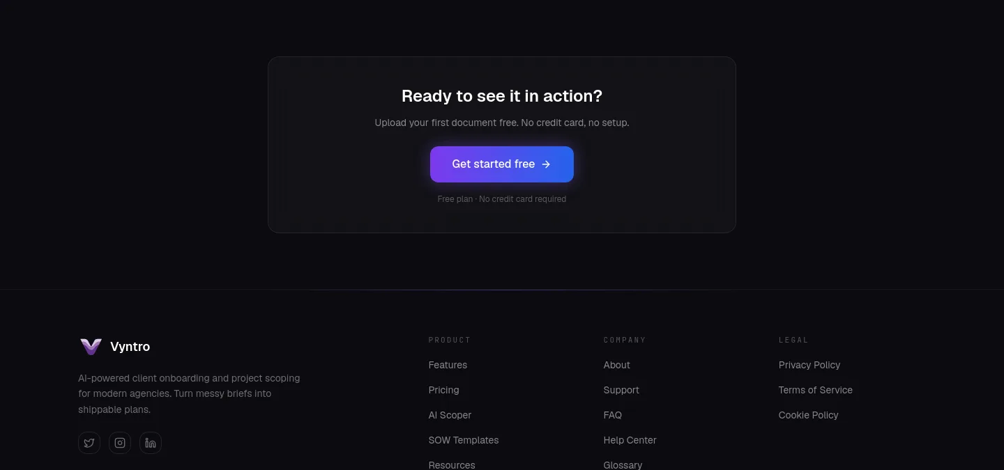 vyntro.cloud CTA section