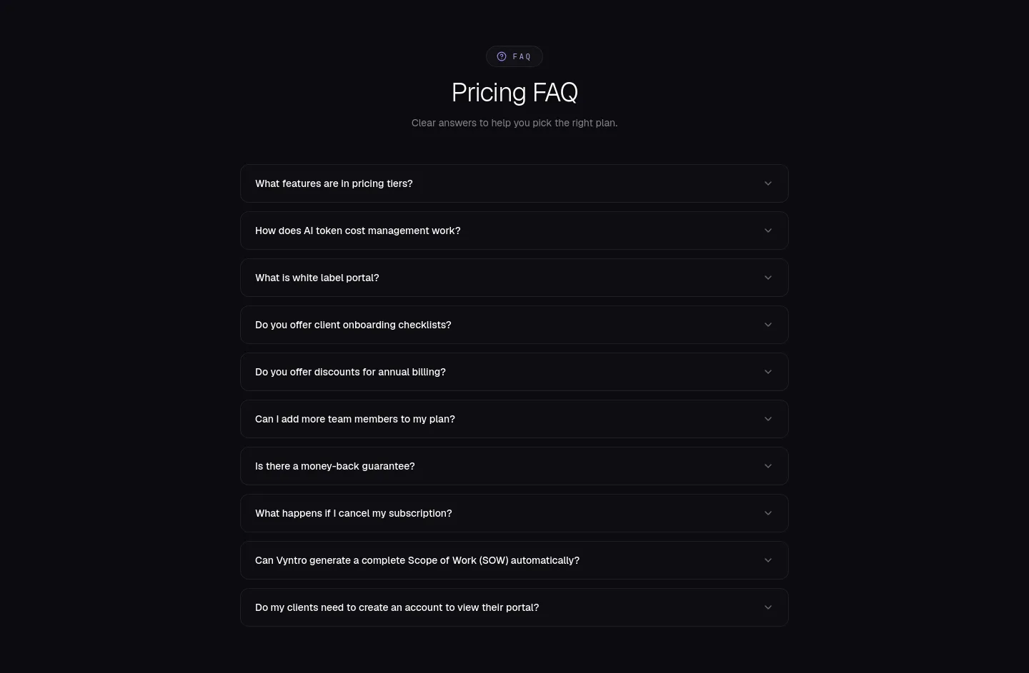 vyntro.cloud FAQ section
