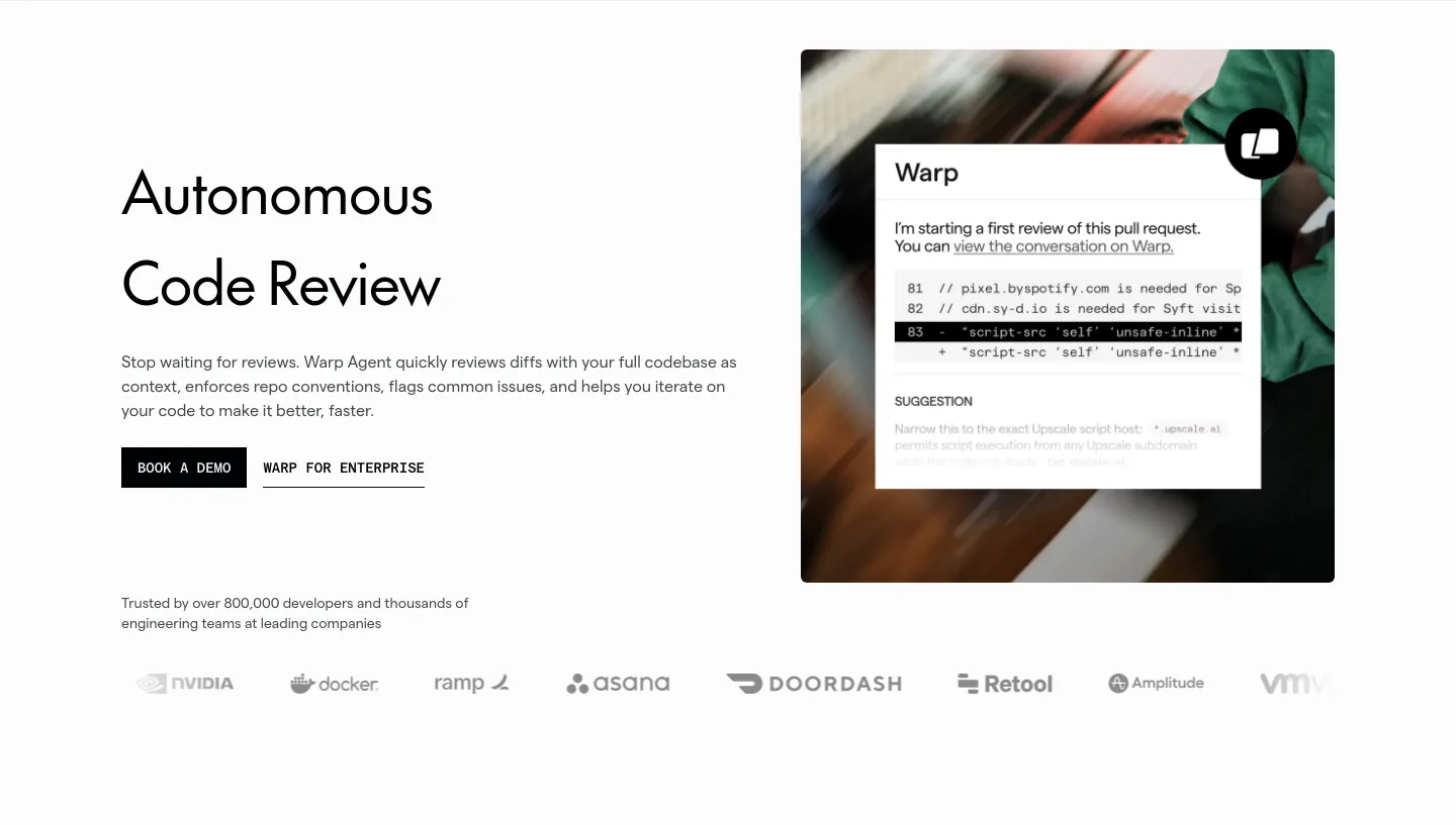 warp.dev Hero section