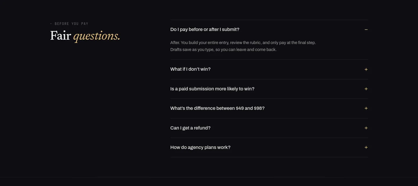 webdesignawards.io — FAQ