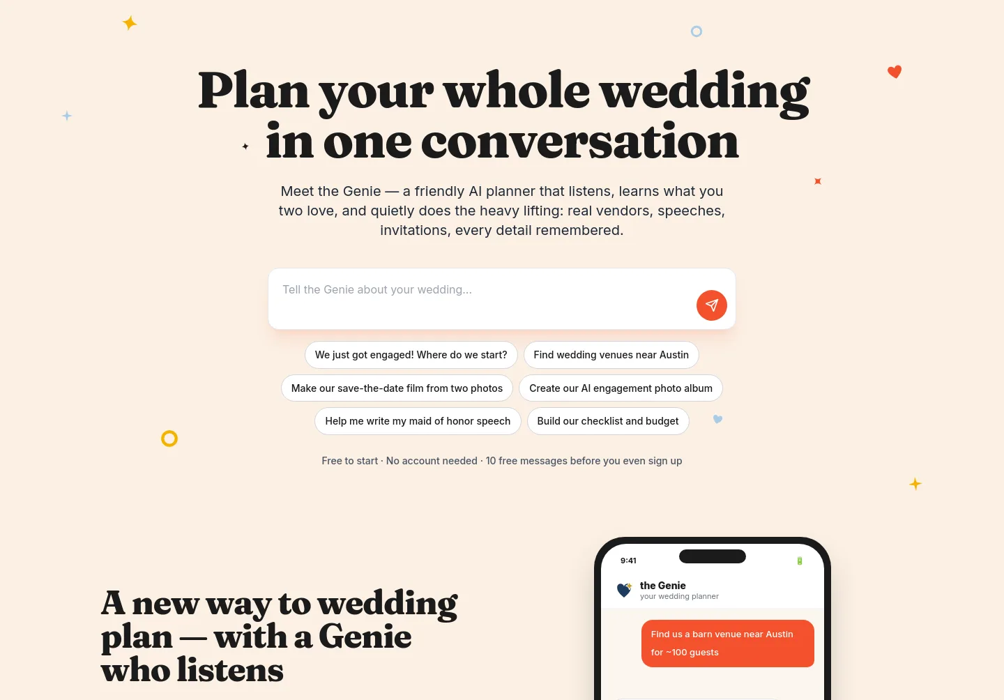 wedgenie.ai — a real Hero section