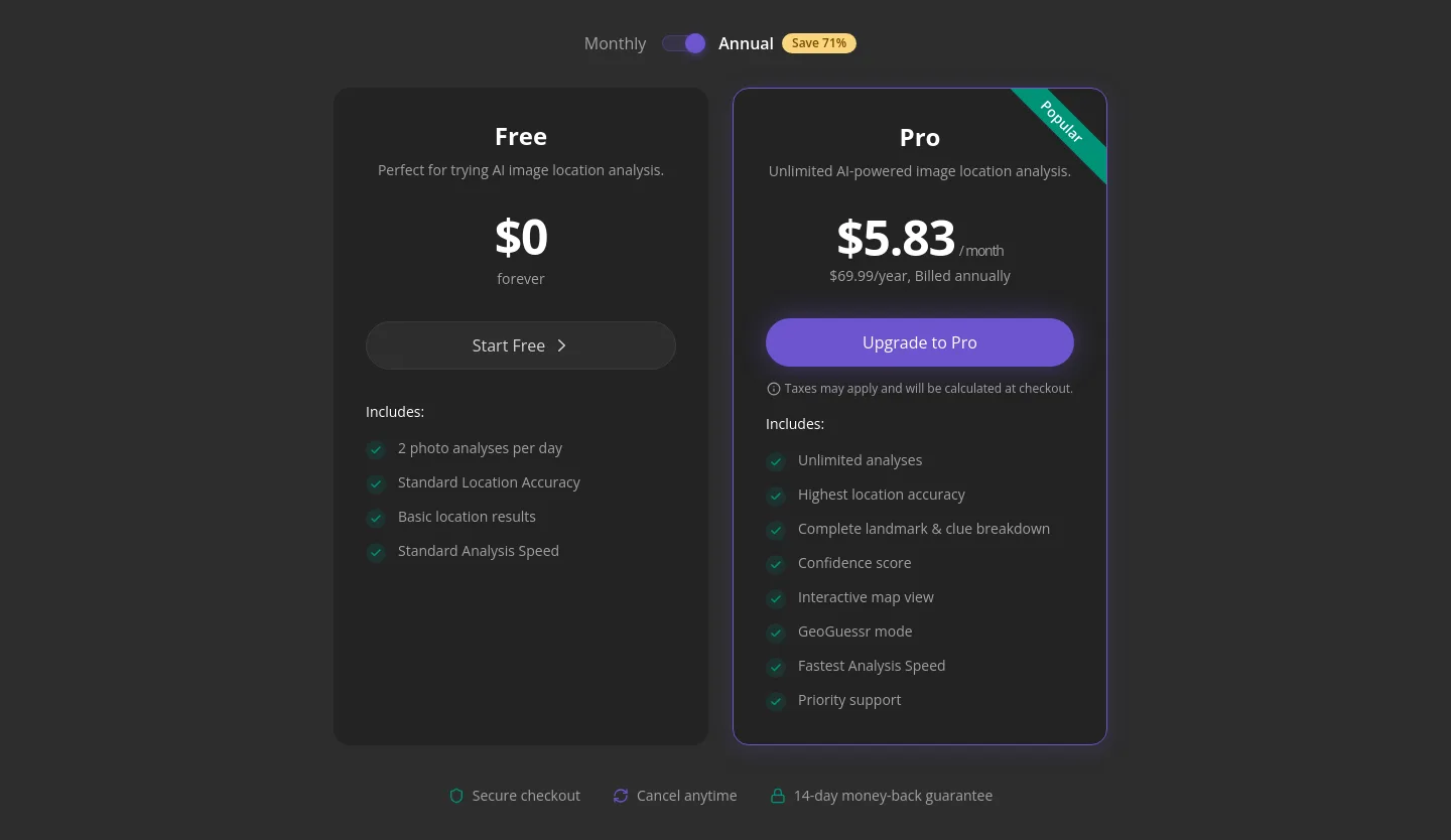 wherewastaken.com — Pricing