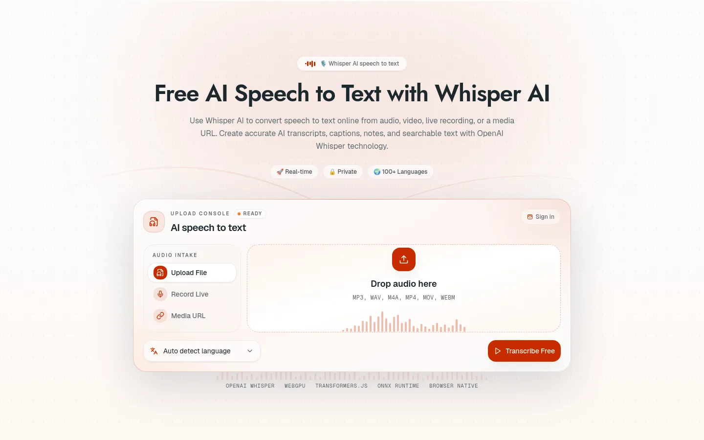 whisper-ai.app — Hero