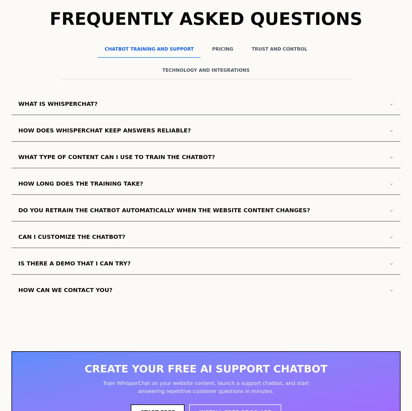 whisperchat.ai FAQ section